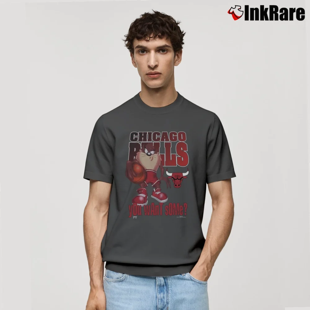 Men’s 1996 Vintage Chicago Bulls Taz You Want Some Classic T-Shirt in charcoal | Soft, Breathable Everyday Wear