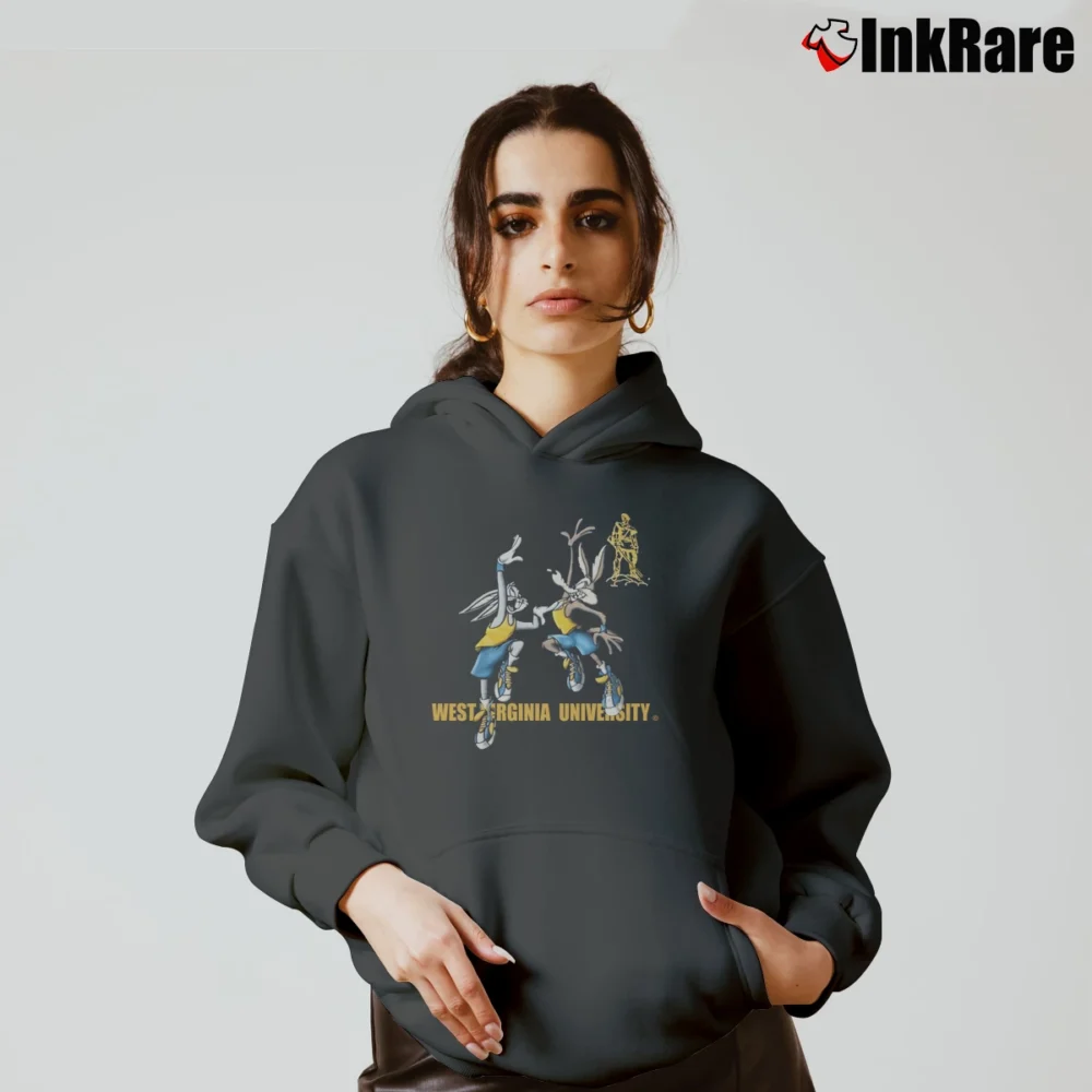 Women’s 1996 West Virginia Basketball Bugs Bunny Wile E Coyote Cozy Hoodie in charcoal | Warm, Structured, Stylish