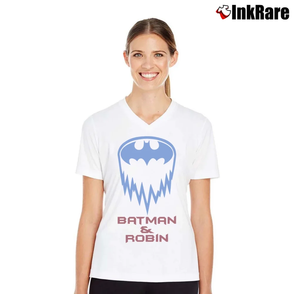 Women’s 1997 Batman And Robin DC Comics V-Neck Tee in white | Chic Neckline, Soft Texture