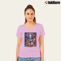 Women’s 1997 Batman And Robin Movie Cast Graphic V-Neck Tee in light pink | Chic Neckline, Soft Texture