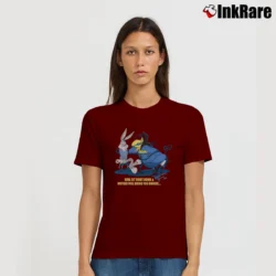 Women’s 1997 Bugs Bunny And Witch Hazel Looney Tunes Signature T-Shirt in maroon | Soft, Flattering Fit