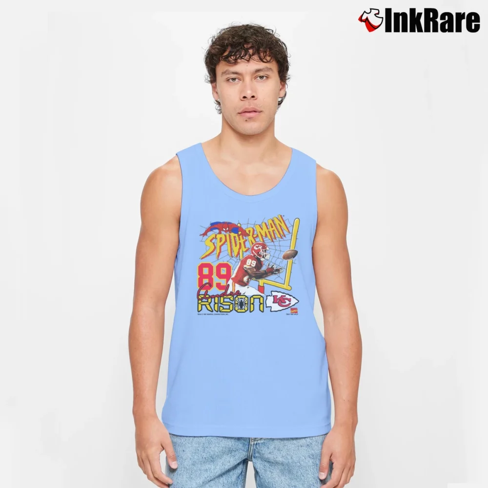 Men’s 1997 Kansas City Chiefs Spider Man Marvel Tank Top in light blue | Breathable, Active-Friendly Design