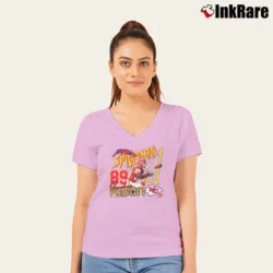 Women’s 1997 Kansas City Chiefs Spider Man Marvel V-Neck Tee in light pink | Chic Neckline, Soft Texture