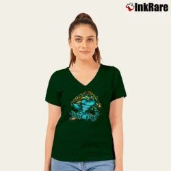 Women’s 1997 Looney Tunes Taz Ride Free Retro Print V-Neck Tee in forest green | Chic Neckline, Soft Texture