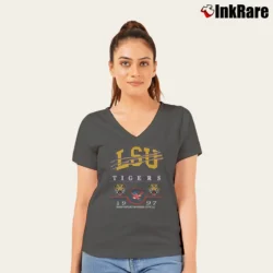 Women’s 1997 LSU Tigers Independence Bowl V-Neck Tee in charcoal | Chic Neckline, Soft Texture