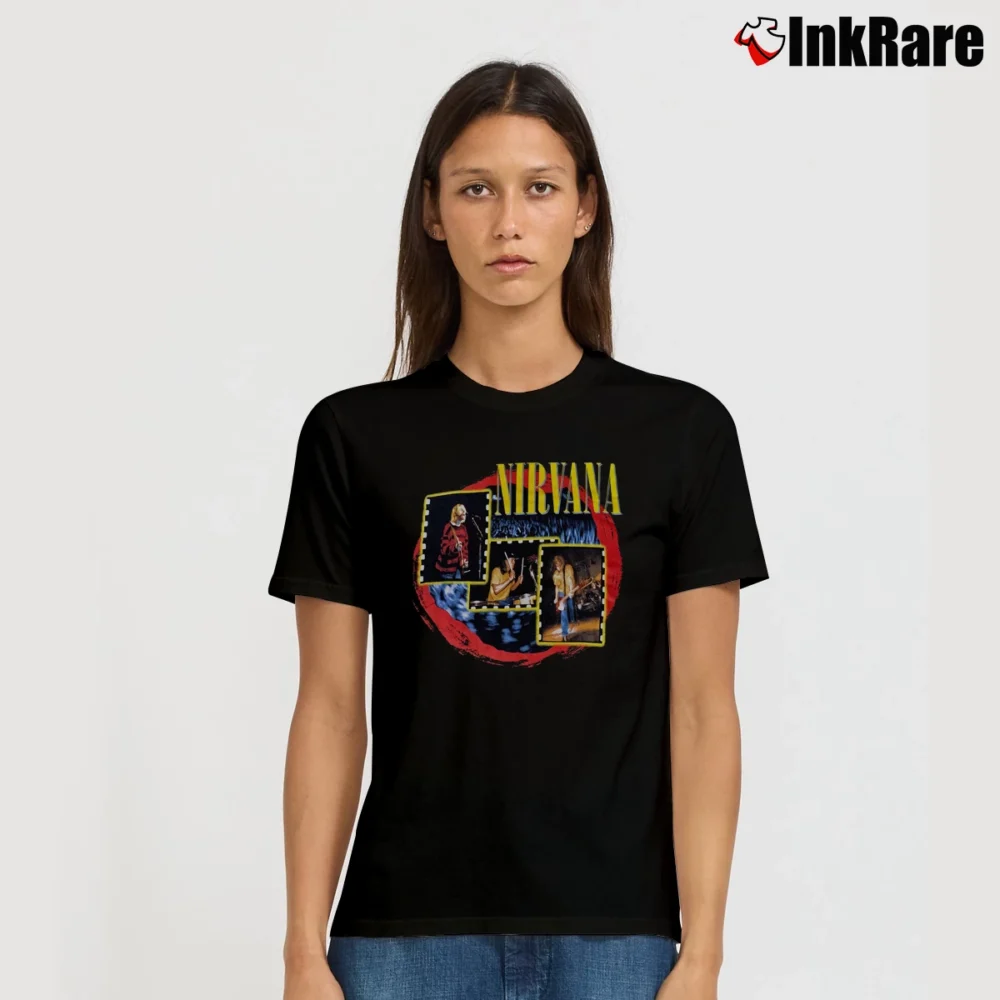 Women’s 1997 Nirvana Red Circle Live Band Signature T-Shirt in black | Soft, Flattering Fit