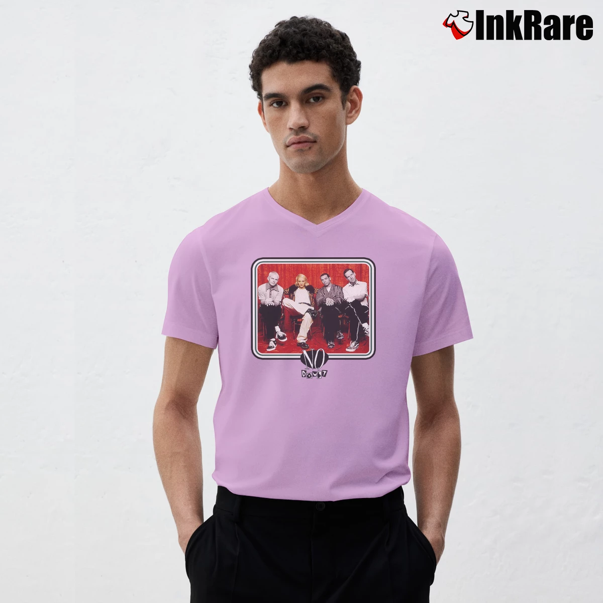 Men’s 1997 No Doubt Tragic Kingdom 97 Tour V-Neck Tee in light pink | Sharp, Breathable, Everyday Staple