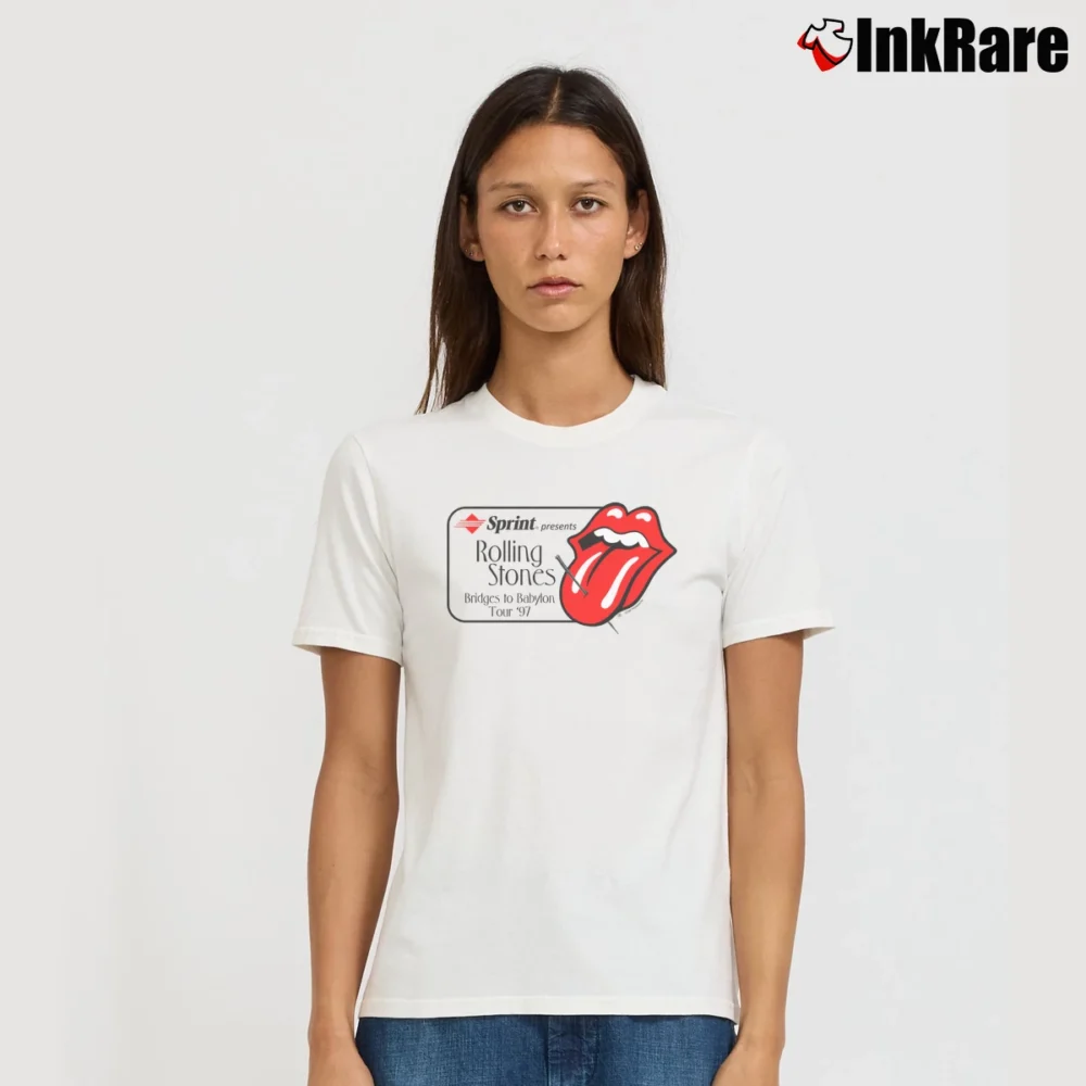 Women’s 1997 Promo Tour Rolling Stones Bridges To Babylon Tour Signature T-Shirt in white | Soft, Flattering Fit