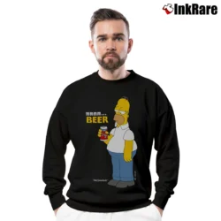Men’s 1997 Simpsons Homer Duff Beer Crewneck Sweatshirt in black | Cozy Fabric, Clean Style