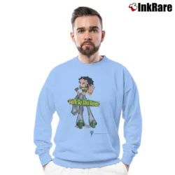 Men’s 1998 Betty Boop Talk To The Hand Graphic Crewneck Sweatshirt in light blue | Cozy Fabric, Clean Style