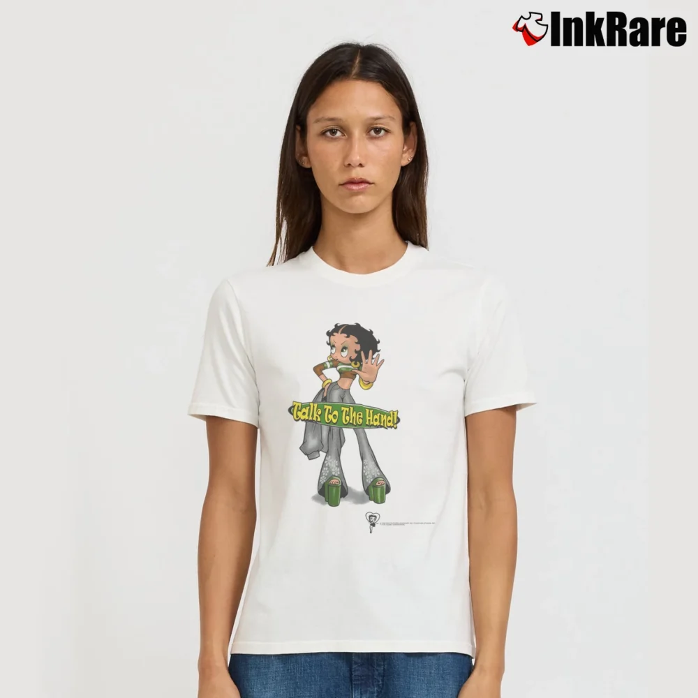 Women’s 1998 Betty Boop Talk To The Hand Graphic Signature T-Shirt in white | Soft, Flattering Fit