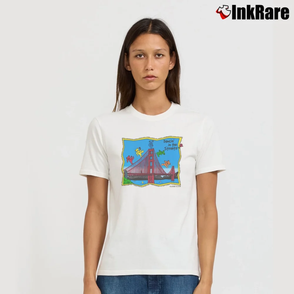 Women’s 1998 Grateful Dead Dancing Bears Golden Gate Bridge Signature T-Shirt in white | Soft, Flattering Fit