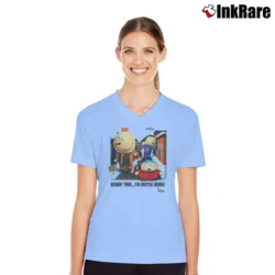 Women’s 1998 Southpark 90s Animation Simpsons Family Guy V-Neck Tee in light blue | Chic Neckline, Soft Texture
