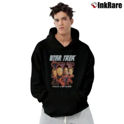 Men’s 1998 Star Trek Four Captains Graphic Pullover Hoodie in black | Cozy, Durable, Modern Fit