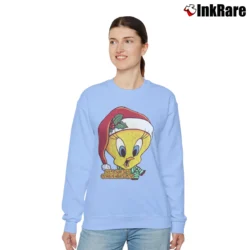 Women’s 1998 Tweety Bird Santa Claus Looney Tunes Christmas Relaxed Sweatshirt in light blue | Soft, Laid-Back Vibe