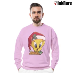 Men’s 1998 Tweety Bird Santa Claus Looney Tunes Christmas Crewneck Sweatshirt in light pink | Cozy Fabric, Clean Style
