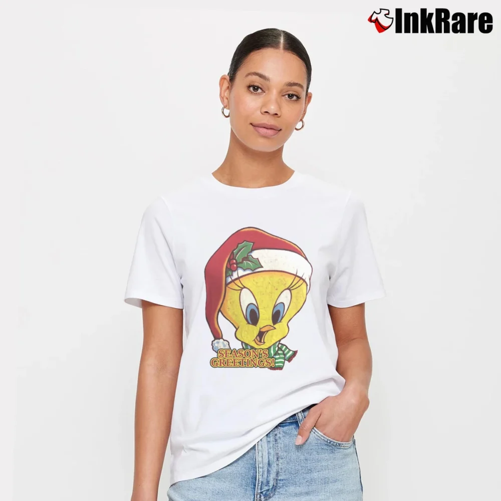 Women’s 1998 Tweety Bird Santa Claus Looney Tunes Christmas Signature T-Shirt in white | Soft, Flattering Fit