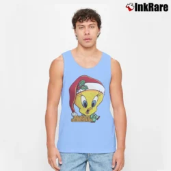 Men’s 1998 Tweety Bird Santa Claus Looney Tunes Christmas Tank Top in light blue | Breathable, Active-Friendly Design