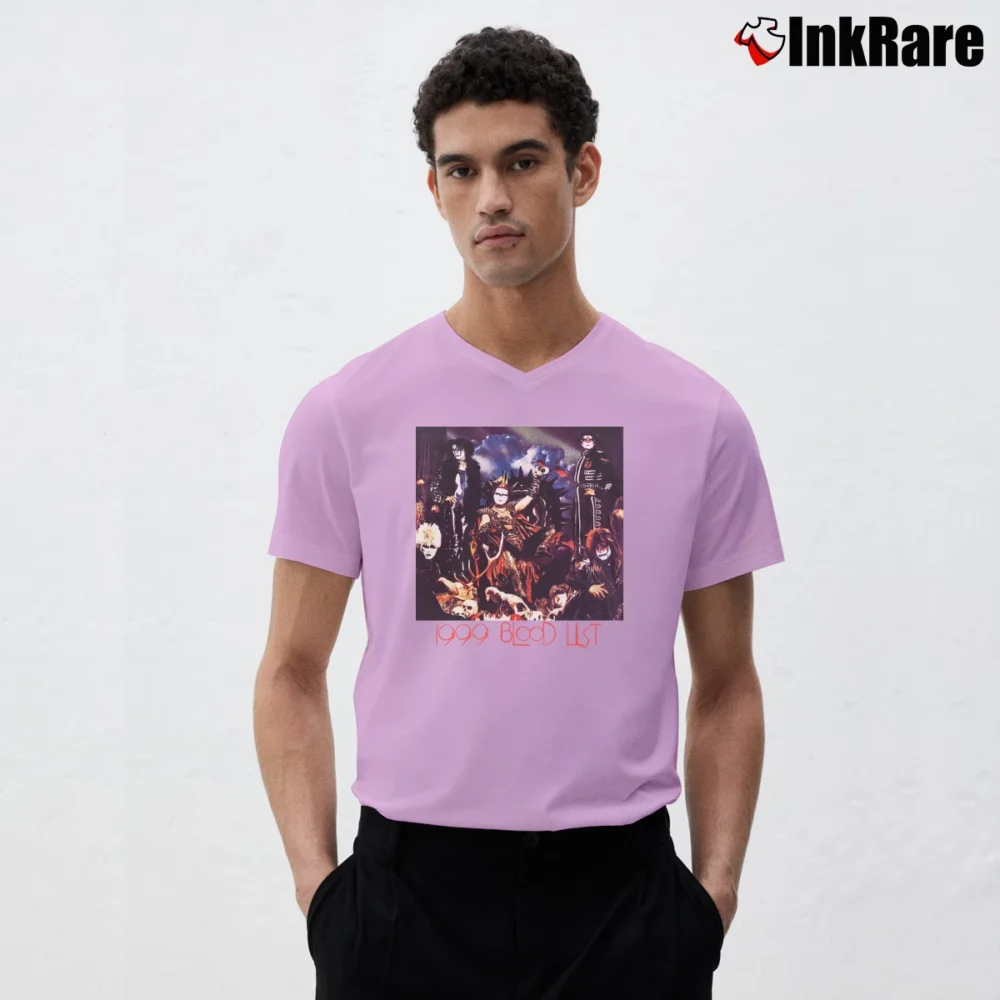 Men’s 1999 Blood List Genso Gokuaku Seikima - 11 Anime V-Neck Tee in light pink | Sharp, Breathable, Everyday Staple