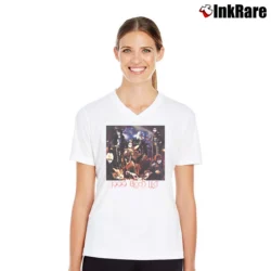 Women’s 1999 Blood List Genso Gokuaku Seikima - 11 Anime V-Neck Tee in white | Chic Neckline, Soft Texture