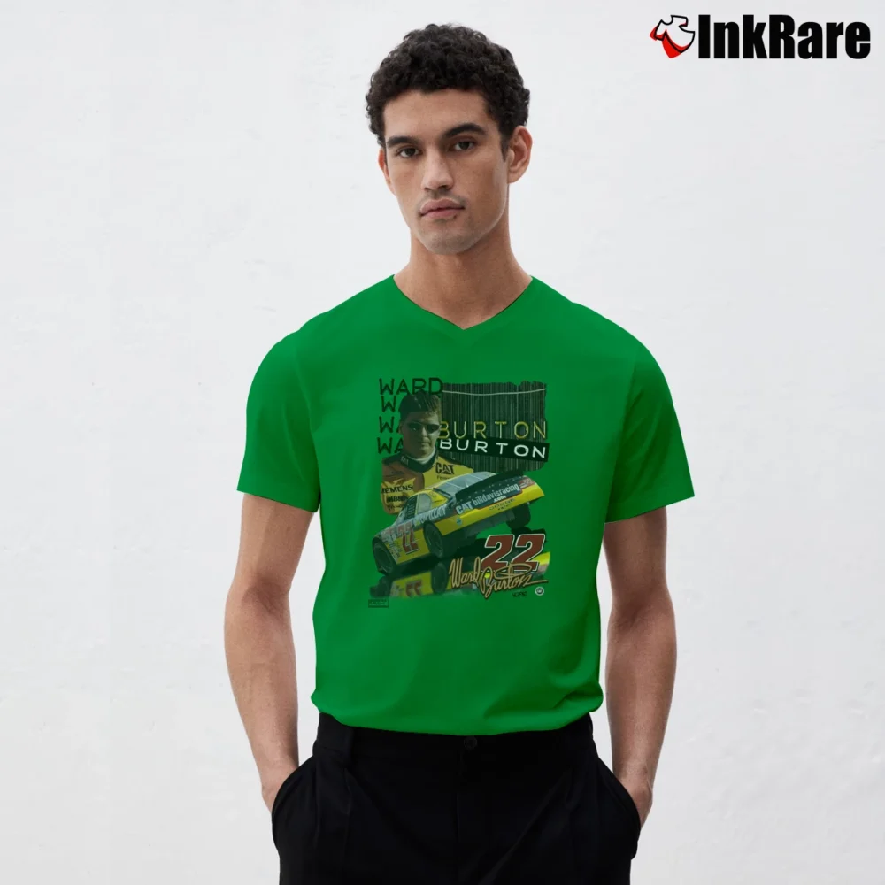 Men’s 1999 Deadstock Ward Burton 22 Cat Dodge Nascar V-Neck Tee in irish green | Sharp, Breathable, Everyday Staple