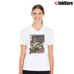 Women’s 1999 Deadstock Ward Burton 22 Cat Dodge Nascar V-Neck Tee in white | Chic Neckline, Soft Texture