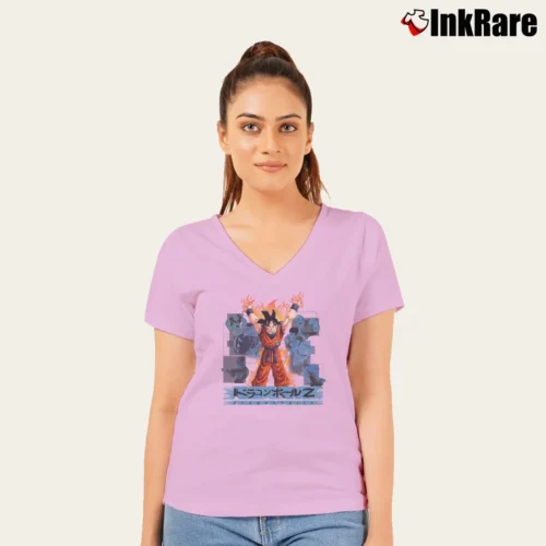 1999 Dragon Ball Z Vintage Goku Women’s V-Neck Tee in light pink – Flattering Fit Women’s 1999 Dragon Ball Z Vintage Goku V-Neck Tee in light pink | Chic Neckline, Soft Texture