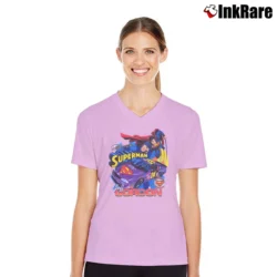 Women’s 1999 Jeff Gordon Superman NASCAR V-Neck Tee in light pink | Chic Neckline, Soft Texture