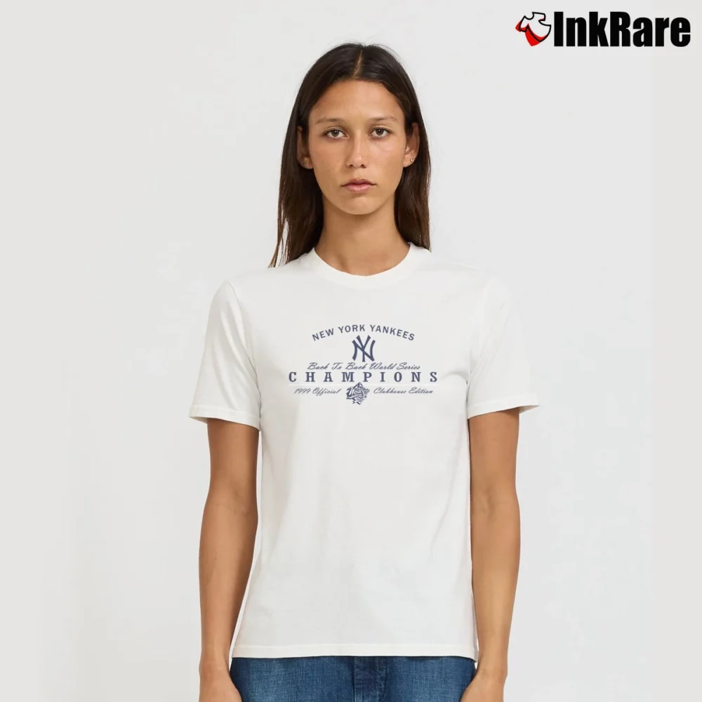 Women’s 1999 New York Yankees World Series Champions Back To Back Champions Signature T-Shirt in white | Soft, Flattering Fit