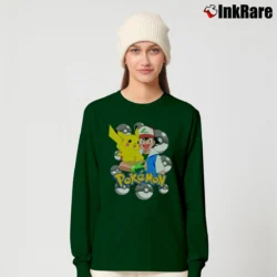 Women’s 1999 Pokemon Ash And Pikachu Vintage Long-Sleeve Top in forest green | Sleek, Versatile, All-Season