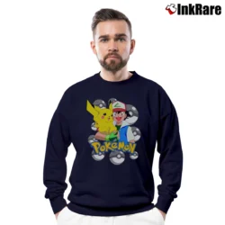 Men’s 1999 Pokemon Ash And Pikachu Vintage Crewneck Sweatshirt in navy | Cozy Fabric, Clean Style