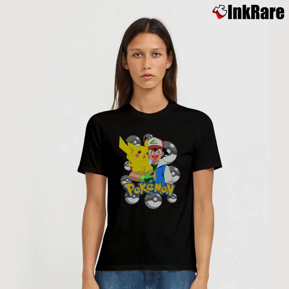Women’s 1999 Pokemon Ash And Pikachu Vintage Signature T-Shirt in black | Soft, Flattering Fit