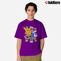 Men’s 1999 Pokemon Ash And Pikachu Vintage Classic T-Shirt in purple | Soft, Breathable Everyday Wear