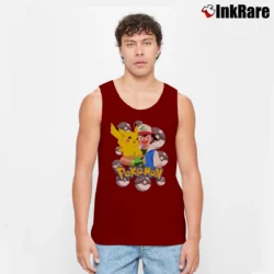 Men’s 1999 Pokemon Ash And Pikachu Vintage Tank Top in maroon | Breathable, Active-Friendly Design