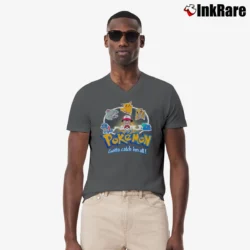 Men’s 1999 Pokemon Pikachu Squirtle Sandshrew Bulbasaur Fanatic V-Neck Tee in charcoal | Sharp, Breathable, Everyday Staple