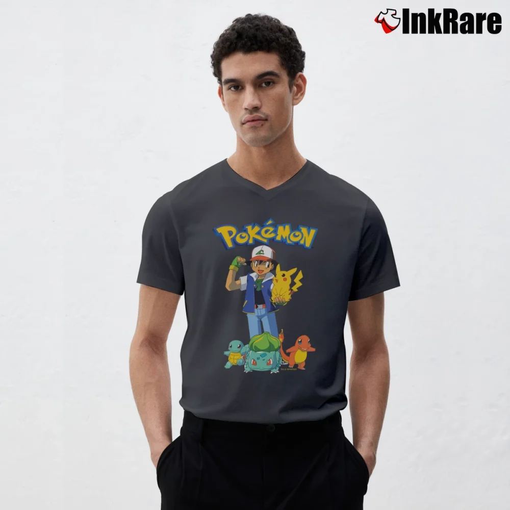 Men’s 1999 Pokemon Vintage Graphic V-Neck Tee in charcoal | Sharp, Breathable, Everyday Staple