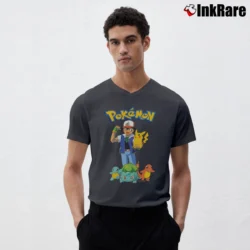 Men’s 1999 Pokemon Vintage Graphic V-Neck Tee in charcoal | Sharp, Breathable, Everyday Staple
