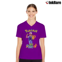 Women’s 1999 Pokemon Vintage Graphic V-Neck Tee in purple | Chic Neckline, Soft Texture