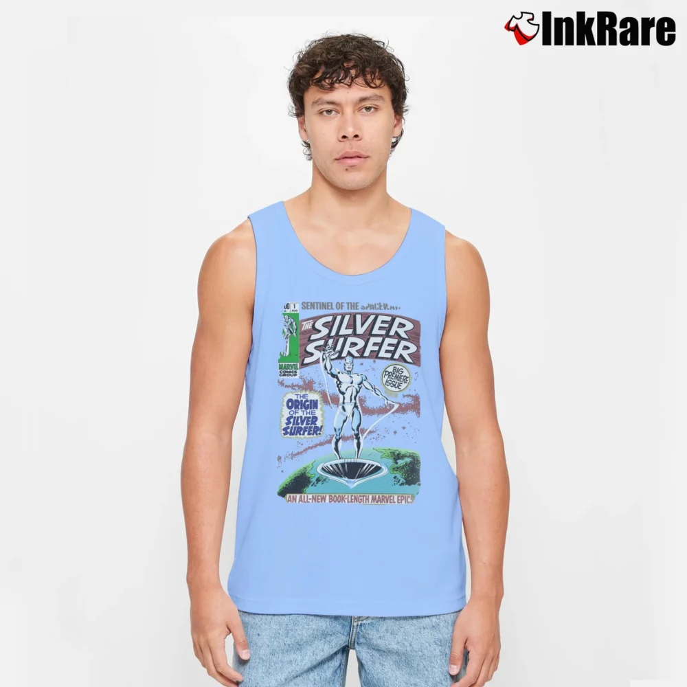 Men’s 1999 Silver Surfer Marvel Origin Universal Studios Tank Top in light blue | Breathable, Active-Friendly Design