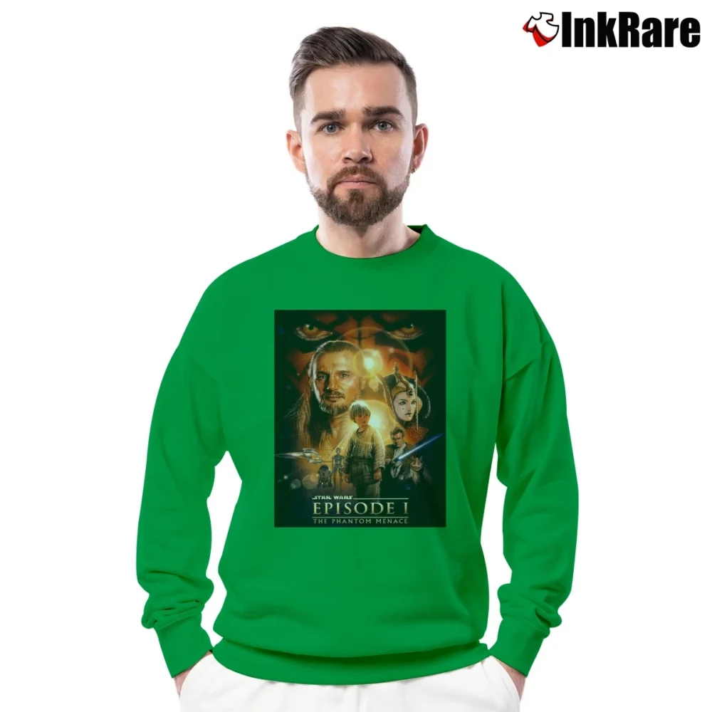 Men’s 1999 Star Wars Episode 1 Phantom Menace Promo Crewneck Sweatshirt in irish green | Cozy Fabric, Clean Style