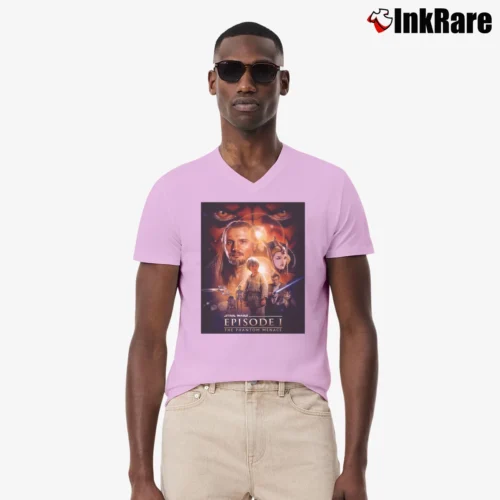 Men’s 1999 Star Wars Episode 1 Phantom Menace Promo V-Neck Tee in light pink | Sharp, Breathable, Everyday Staple