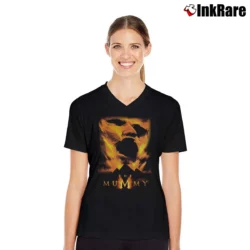 Women’s 1999 The Mummy Horror Promo V-Neck Tee in black | Chic Neckline, Soft Texture