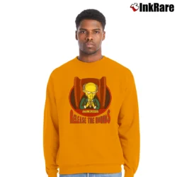 Men’s 1999 The Simpsons Mr. Burns Release the Hounds Crewneck Sweatshirt in orange | Cozy Fabric, Clean Style