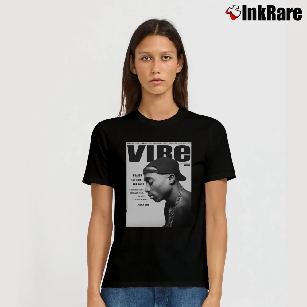 Women’s 2 Pac Tupac Shakur Vibe Magazine Deathrow Records Rap Hip Hop Makaveli Signature T-Shirt in black | Soft, Flattering Fit