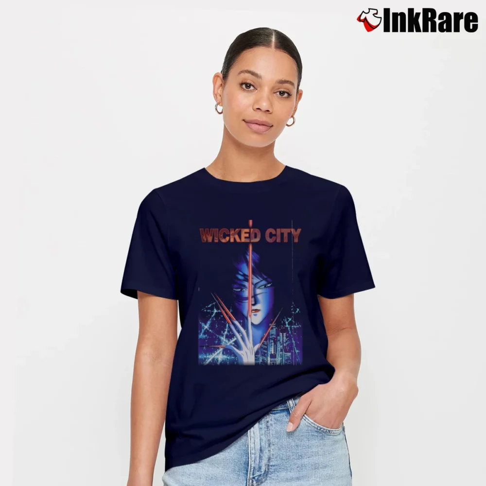 Women’s 2000 Wicked City Anime Mars Colony Signature T-Shirt in navy | Soft, Flattering Fit