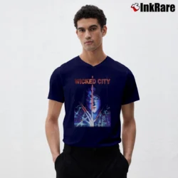 Men’s 2000 Wicked City Anime Mars Colony V-Neck Tee in navy | Sharp, Breathable, Everyday Staple