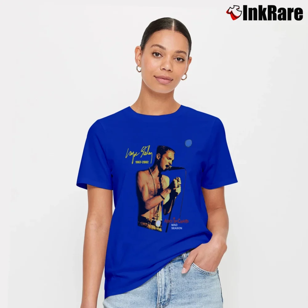 Women’s 2000s Alice In Chains Layne Staley Memorial Tribute Signature T-Shirt in royal blue | Soft, Flattering Fit