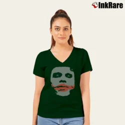 Women’s 2000s Batman Joker Heath Ledger Dark Knight Graphic V-Neck Tee in forest green | Chic Neckline, Soft Texture