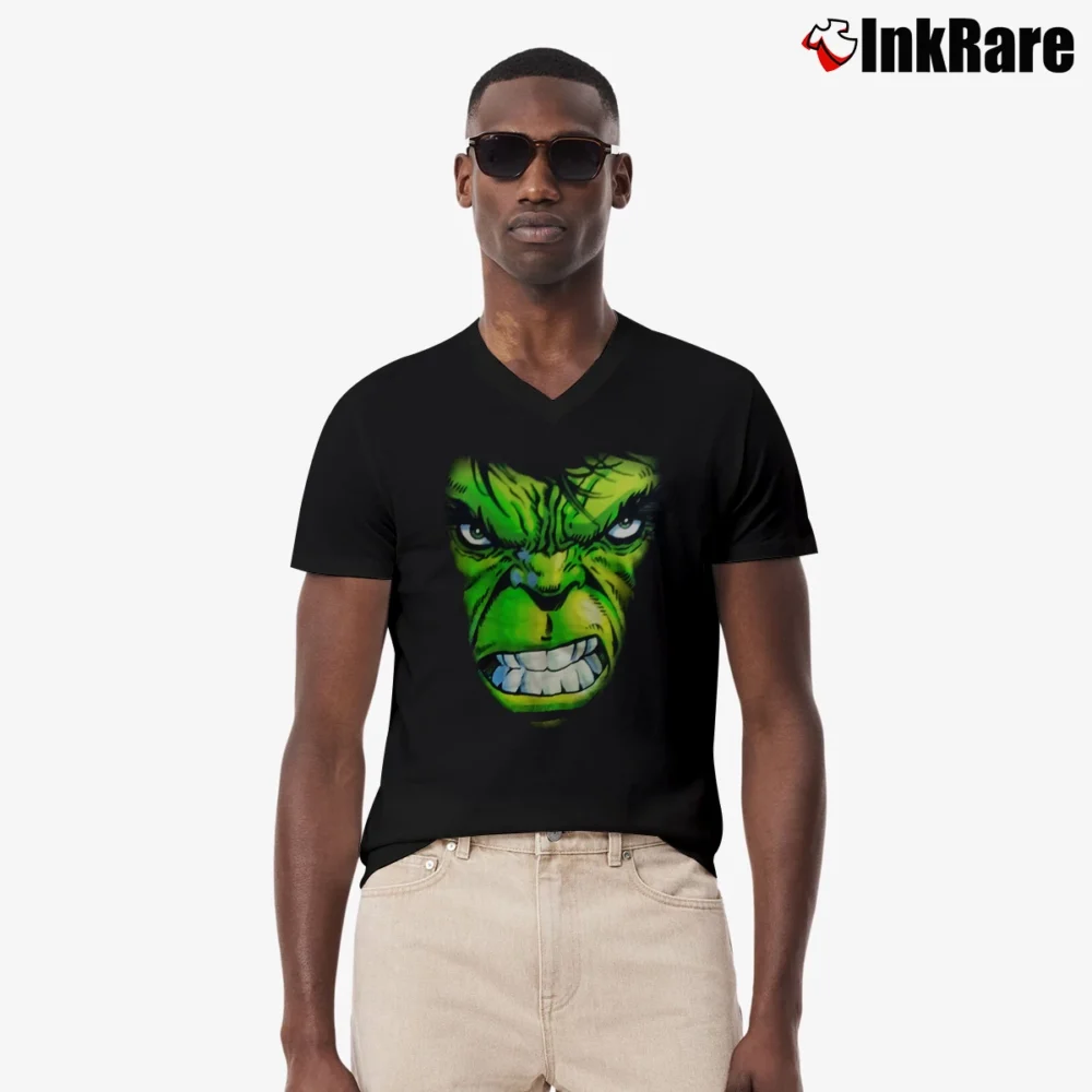 Men’s 2000s Incredible Hulk Marvel Classic Cartoon V-Neck Tee in black | Sharp, Breathable, Everyday Staple