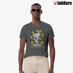 Men’s 2000s Peanuts Snoopy Christmas Friends Brighten The Holiday Season V-Neck Tee in charcoal | Sharp, Breathable, Everyday Staple